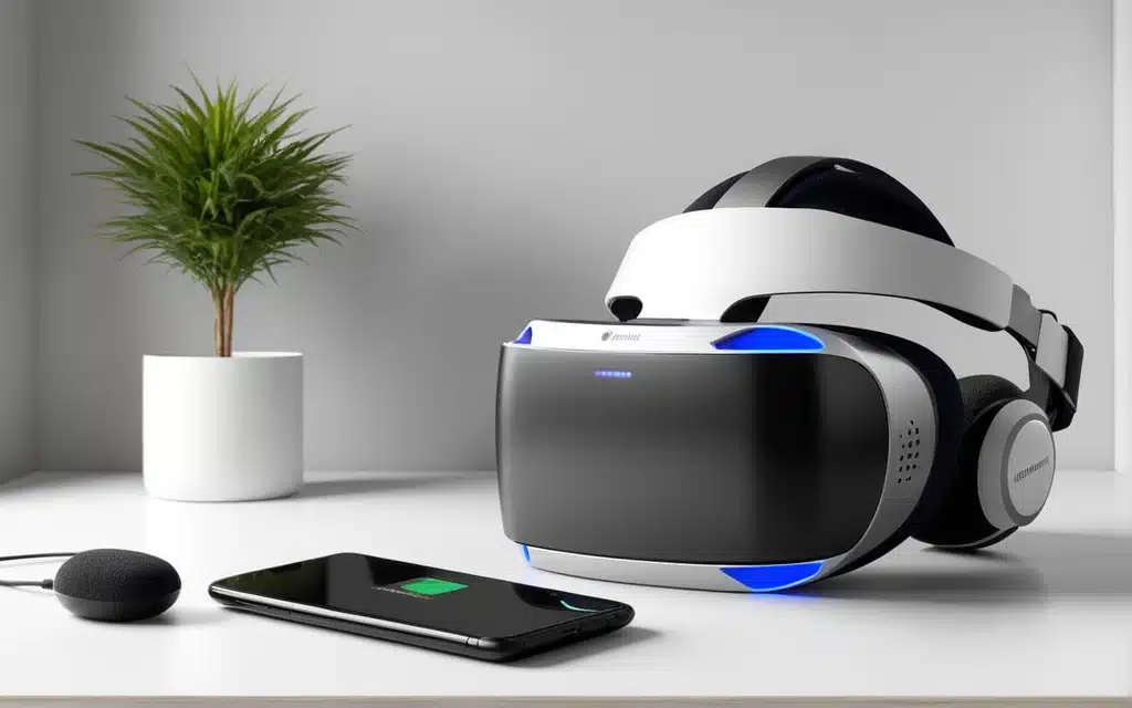 Casque d'AR VR sur un bureau près d'un smartphone