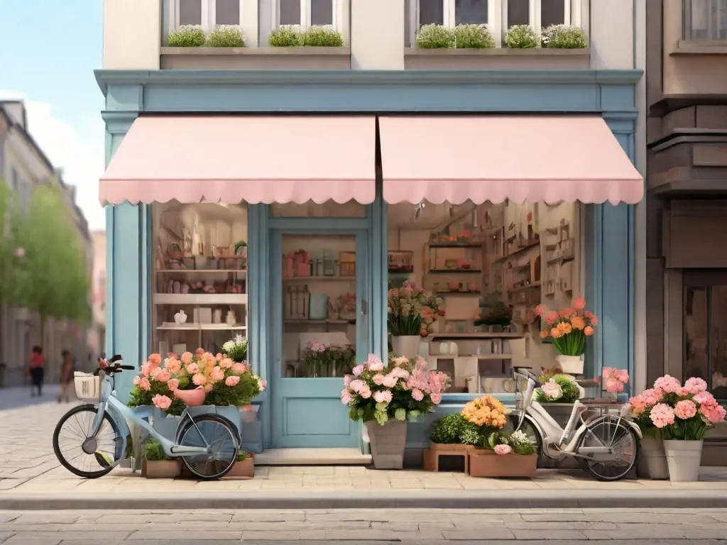 boutique de fleuriste avec deux vélos en devanture.